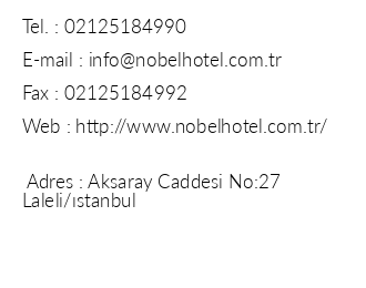 Nobel Hotel Laleli iletiim bilgileri
